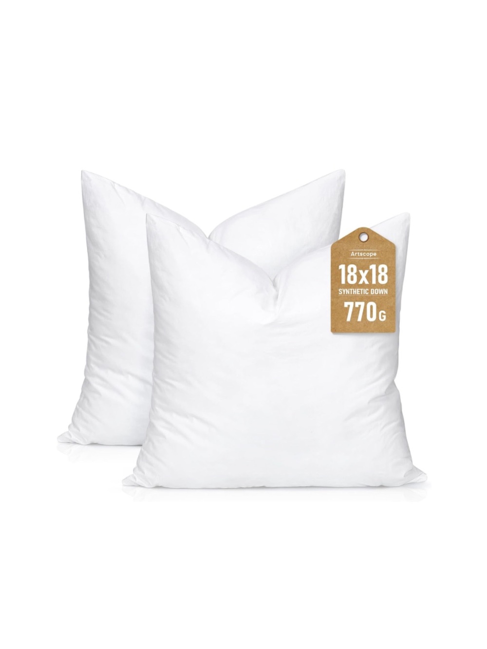 Synthetic Down Pillow Insets SQUARE 18x18” WHITE (Pack of 2)